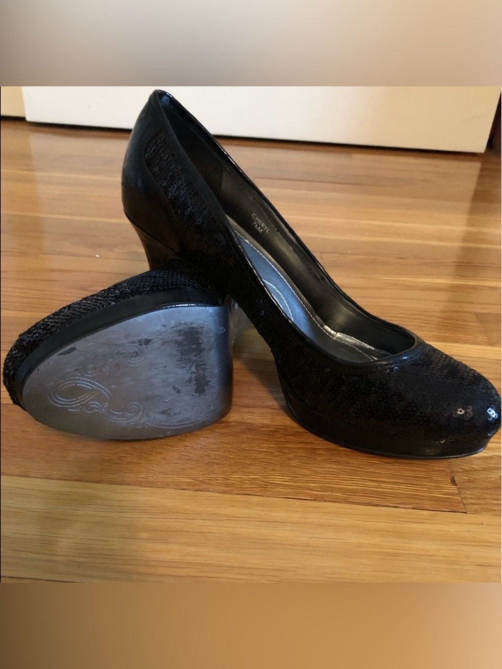 Tahari Black Sequin Cheryl Platform Heels - Picture 5 of 12